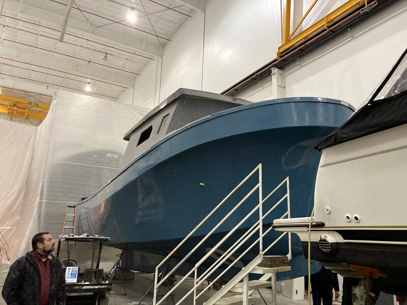 Maritime Fabrications is finishing off this 48-footer as a coastal crabber and Dungeness tender for Puget Sound. Maritime Fabrications photo.