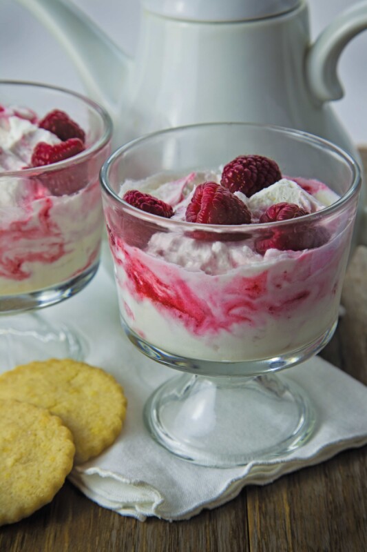 Raspberry fool by LaDonna Gundersen. Published in My Tiny Alaskan Oven cookbook.