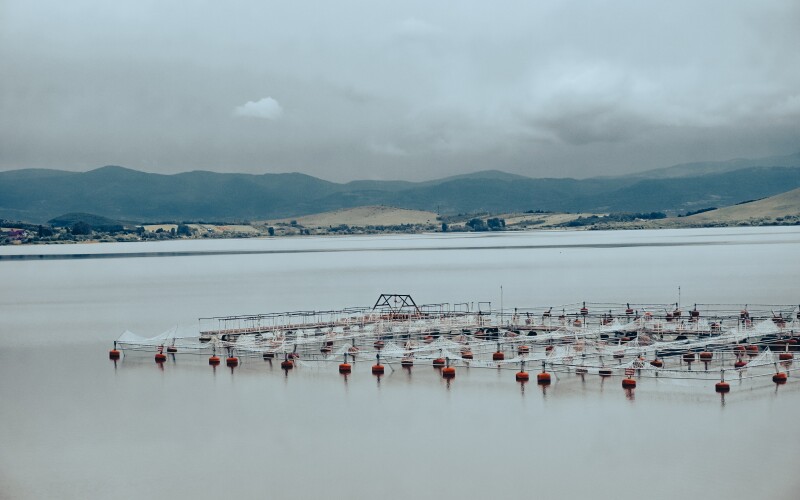 Aquaculture farm. Off from the coast of California there has been push back against aquaculture farms