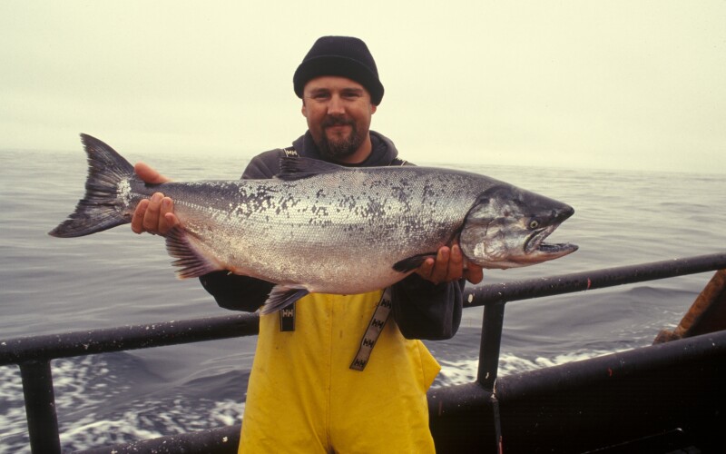 Man holding large salmon.
