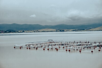 Aquaculture farm. Off from the coast of California there has been push back against aquaculture farms