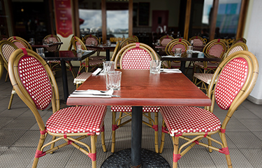 Empty tables at a restaurant.