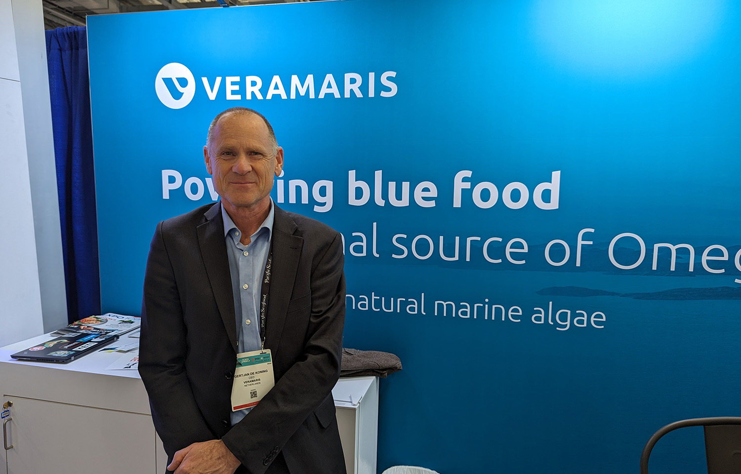 Veramaris CEO Gertjan de Koning at the company's booth at Seafood Expo North America