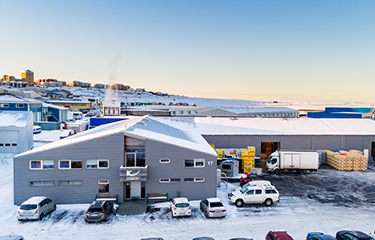 Fiskvinnslan Kambur's processing facility in Hafnarfjörður, Iceland in the winter.