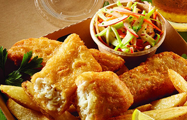 US Foods' new battered Alaska pollock product.