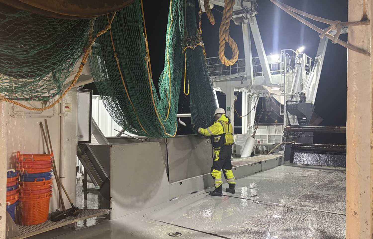 A fisherman on board a trawl vessel in Norway