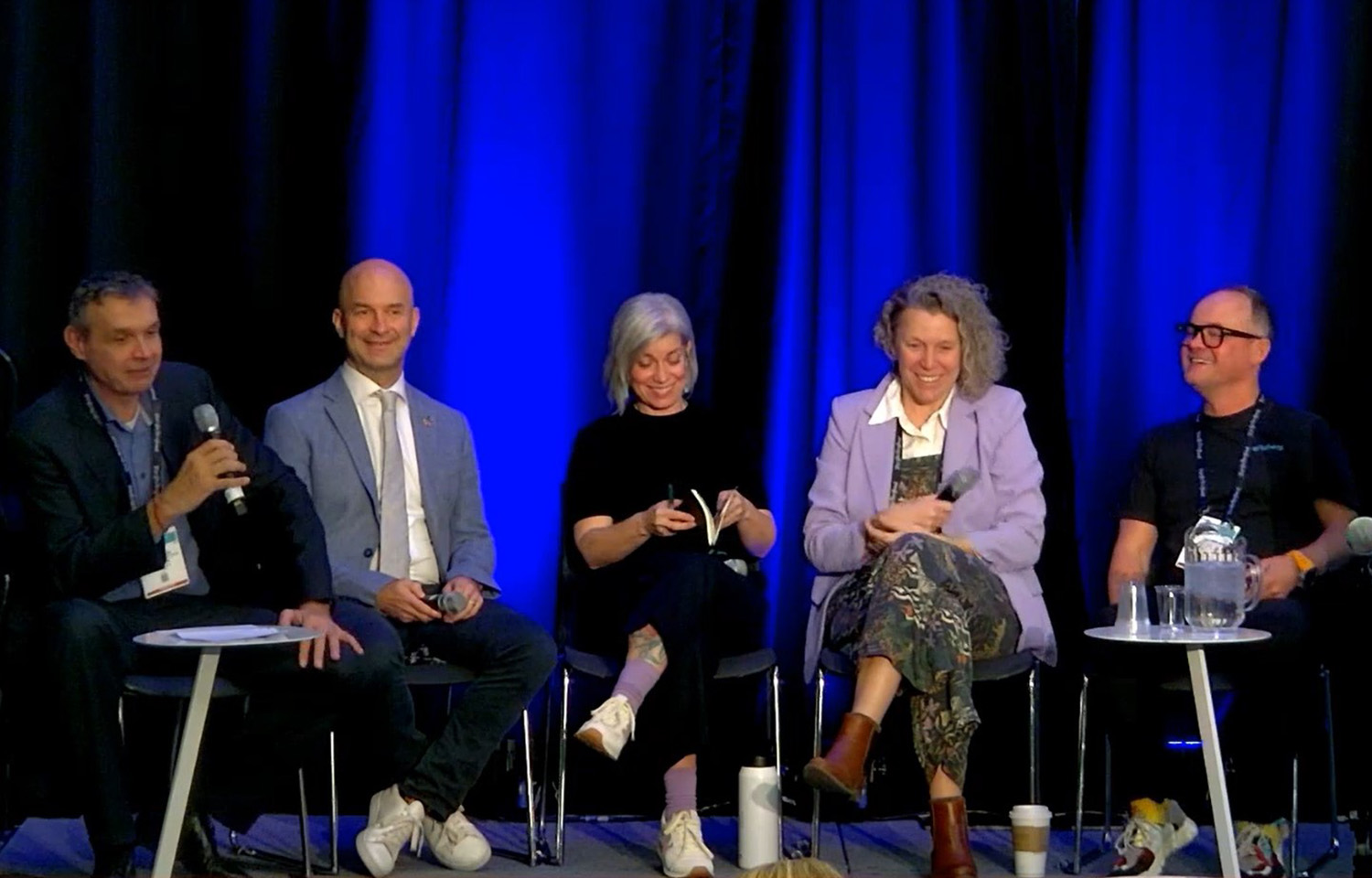 Aqua-Spark Director of Partnerships Flavio Corsin, Wholechain Co-Founder Mark Kaplan, New Seasons Market Program & Category Manager-Seafood Daisy Berg, xpertSea CEO Katie Sokalsky, and eFishery SVP Global Shrimp Kristin Veriga.