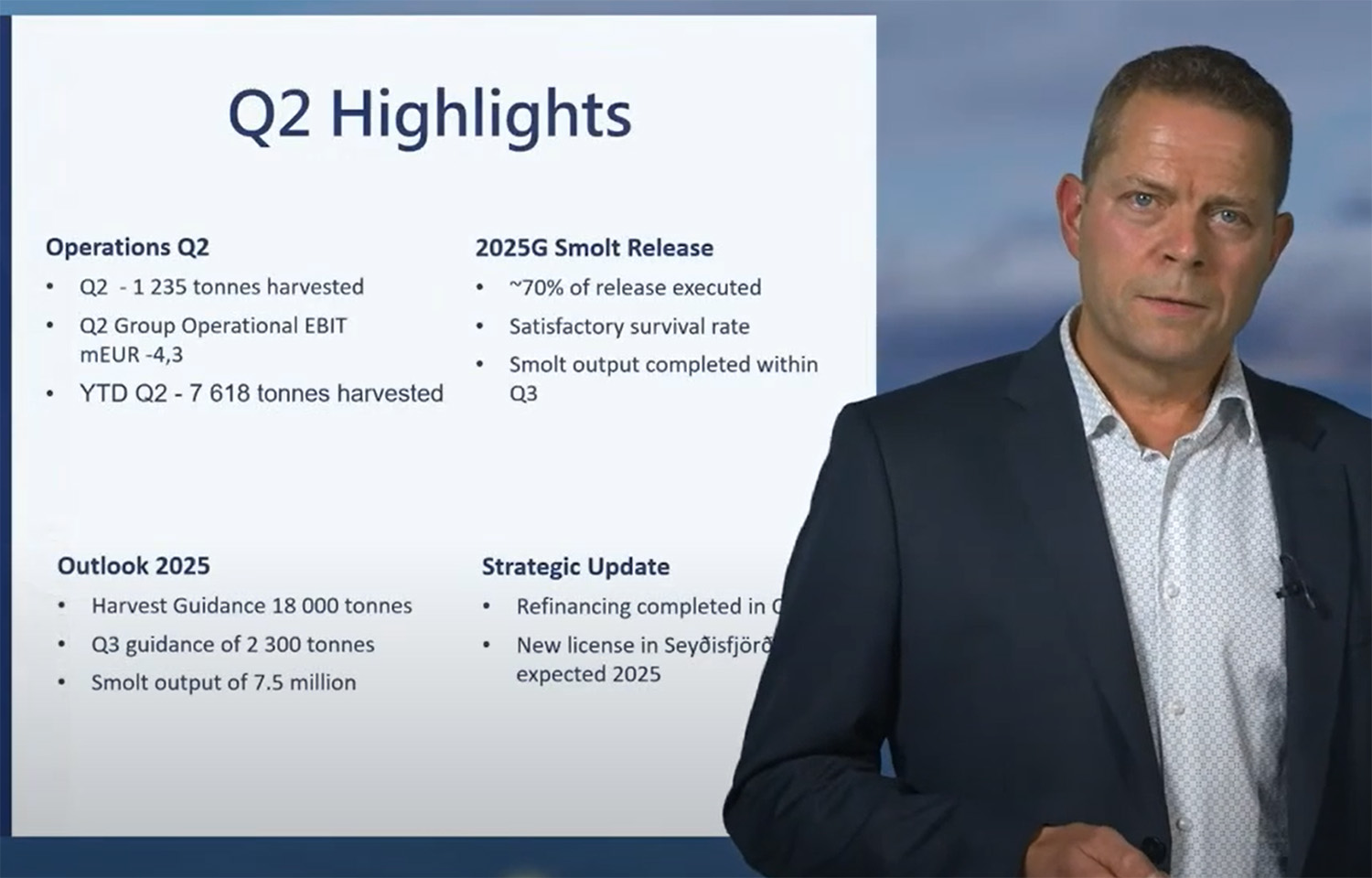 Kaldvik CEO Vider Aspehaug presenting the company's results