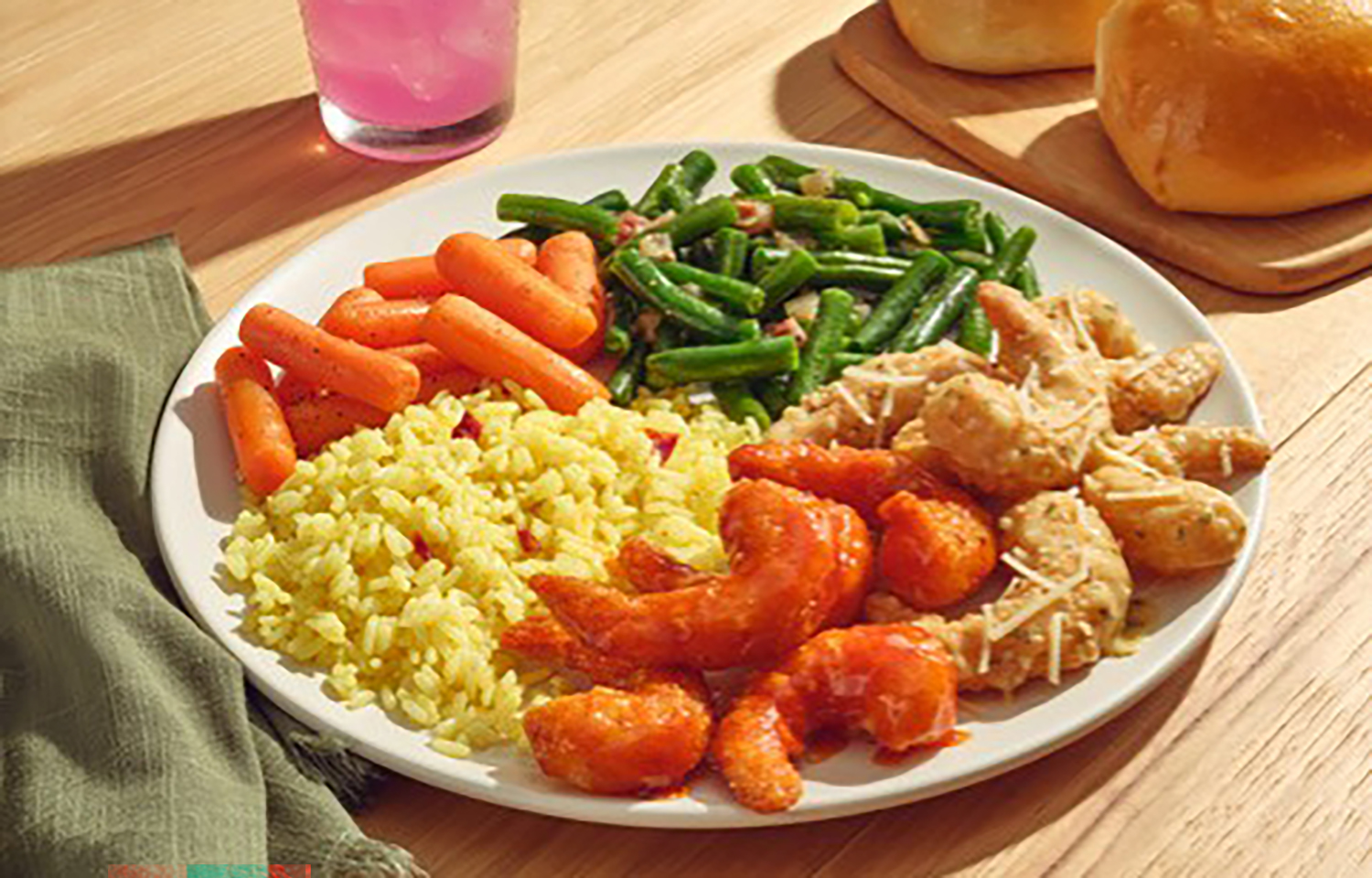 Golden Corral shrimp covered with Spicy Peach and Garlic Parmesan sauce