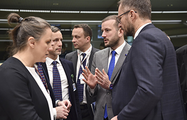 E.U. Commissioner for the Environment, Oceans, and Fisheries Virginijus Sinkevičius talks with fisheries ministers representing E.U. member-states.