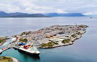 An aerial photo of the Gigante Salmon facility under construction.