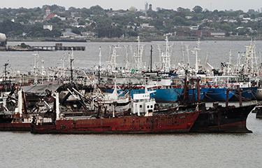 Ships caught fishing illegally in Montevideo, Uruguay.