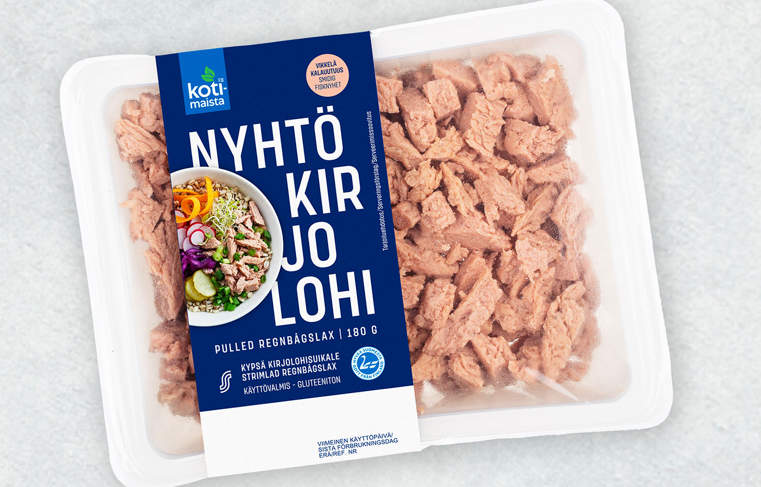 Hailia Nordic's pulled rainbow trout product inside its packaging