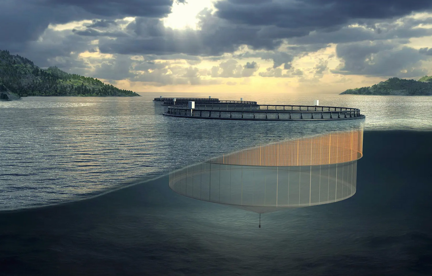 A digital rendering of Harbor Fence, which stuns jellyfish to prevent attacks