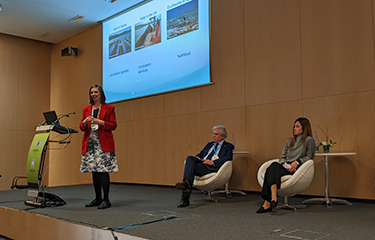 Panelists from the Food and Agriculture Organization discussing small-scale aquaculture at the 2022 Seafood Expo Global in Barcelona, Spain.