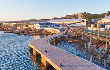 Saldanha Protein Group's facility photographed from the water.