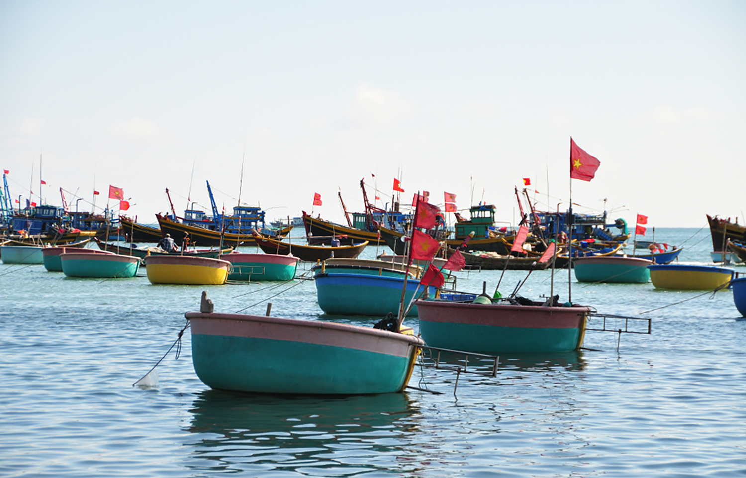 Vietnamese fishing boats in the water