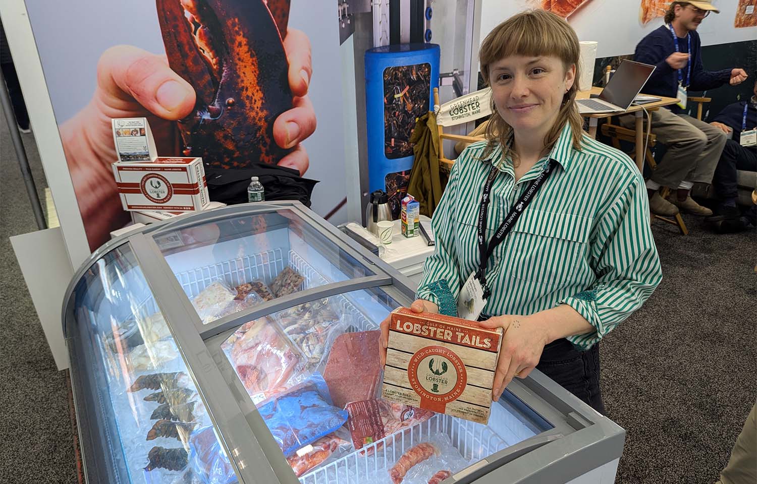 Allison Melvin of Greenhead Lobster holding one of the company's products