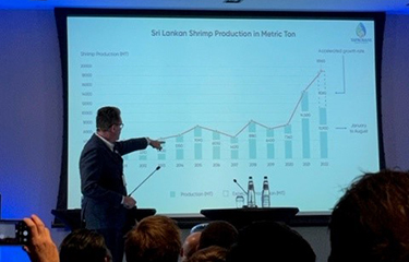 Taprobane Seafood Founder Tim O'Reilly presenting at the 2022 Global Shrimp Forum.