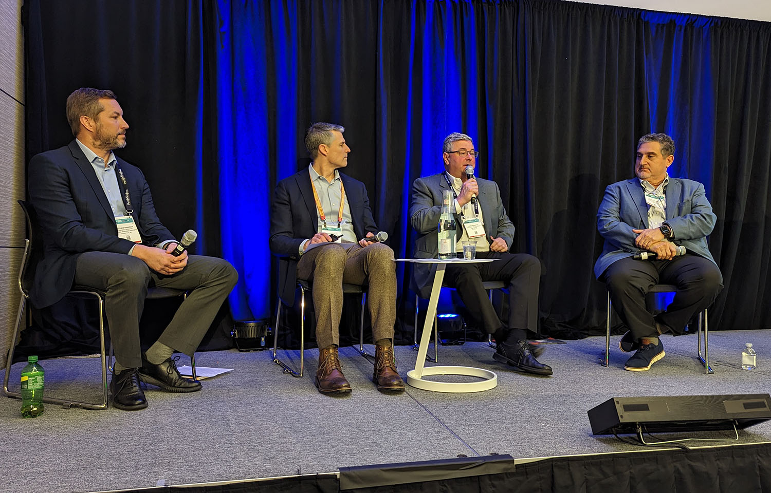 Proterra Investment Partners Managing Director Matthew Swanson, Bank of America Senior Vice President Jason Brantley, M&T Bank Executive Vice President and Head of Commercial John Doucette, and Antarctica Investors Founding Member and Managing Partner Ignacio Kleiman during a panel at Seafood Expo North America