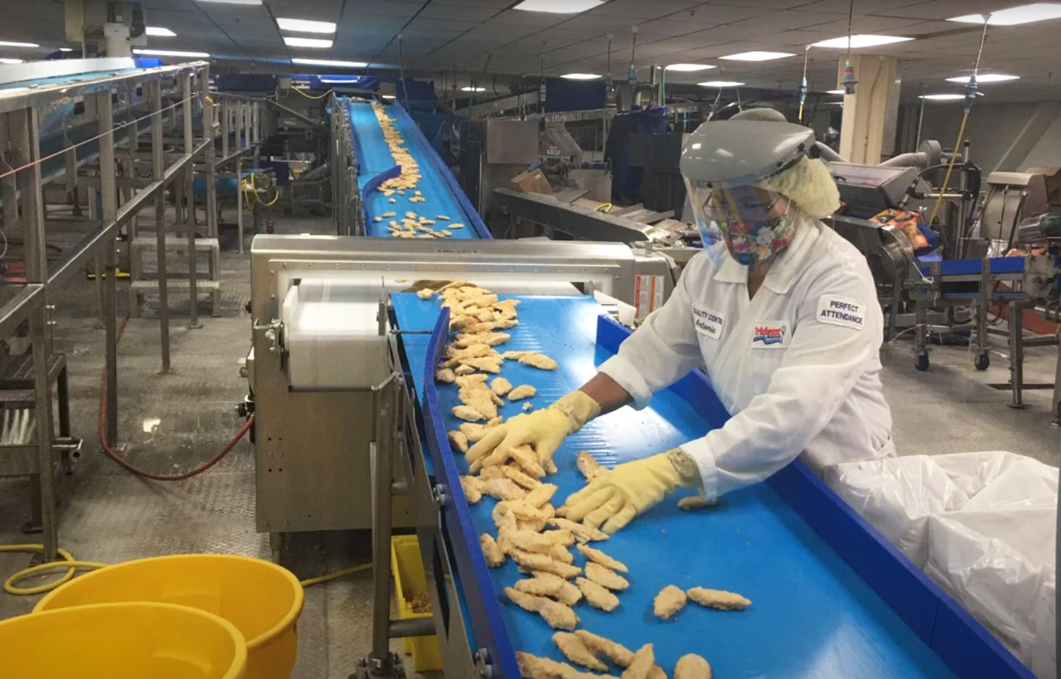 A Trident Seafoods processing worker