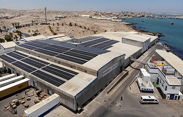 New solar panels on the roof of Nueva Pescanova subsidiary NovaNam's hake processing facility.