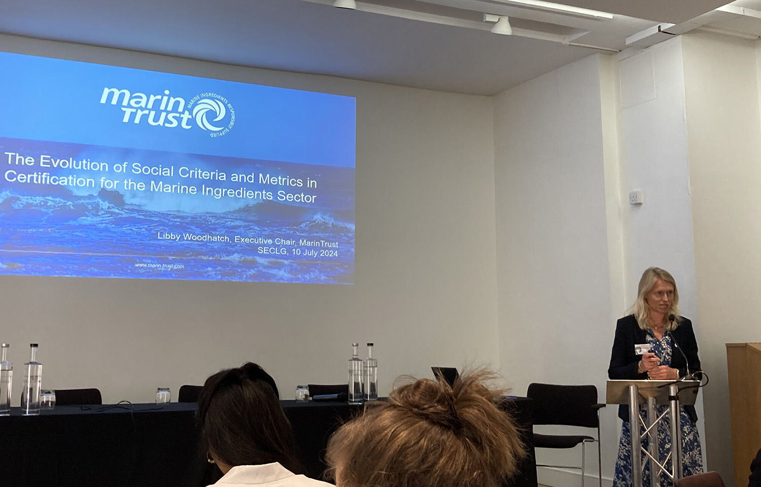 MarinTrust Executive Chair Libby Woodhatch giving a presentation