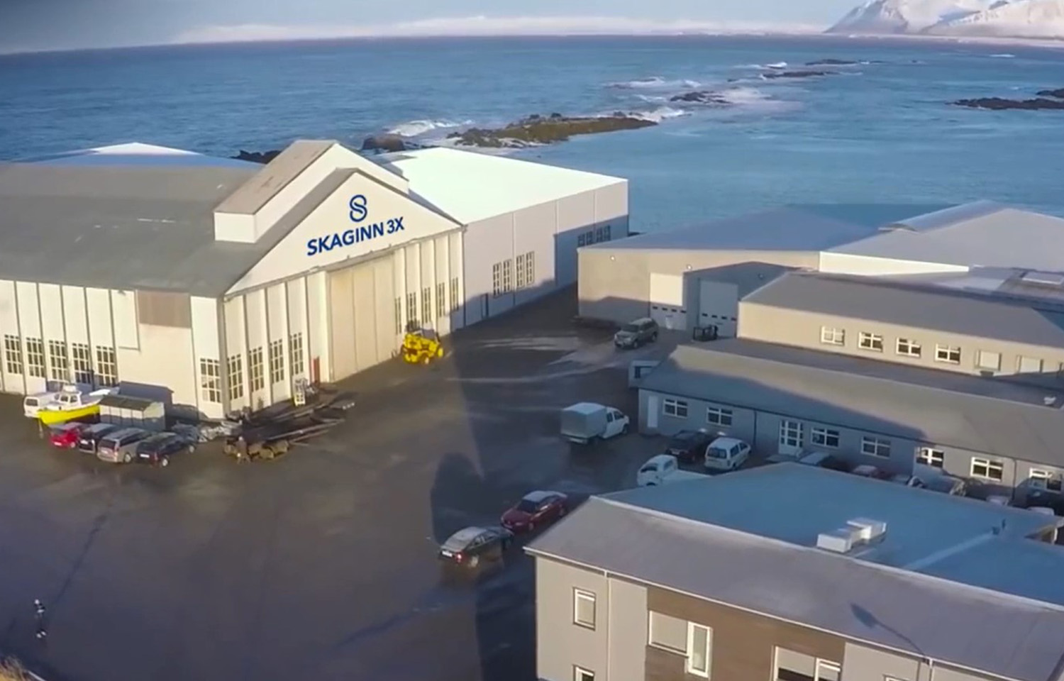 An aerial view of Skaginn 3X's manufacturing facility in Akranes, Iceland