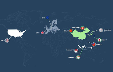 A map of Australia's target countries for growing its seafood exports.