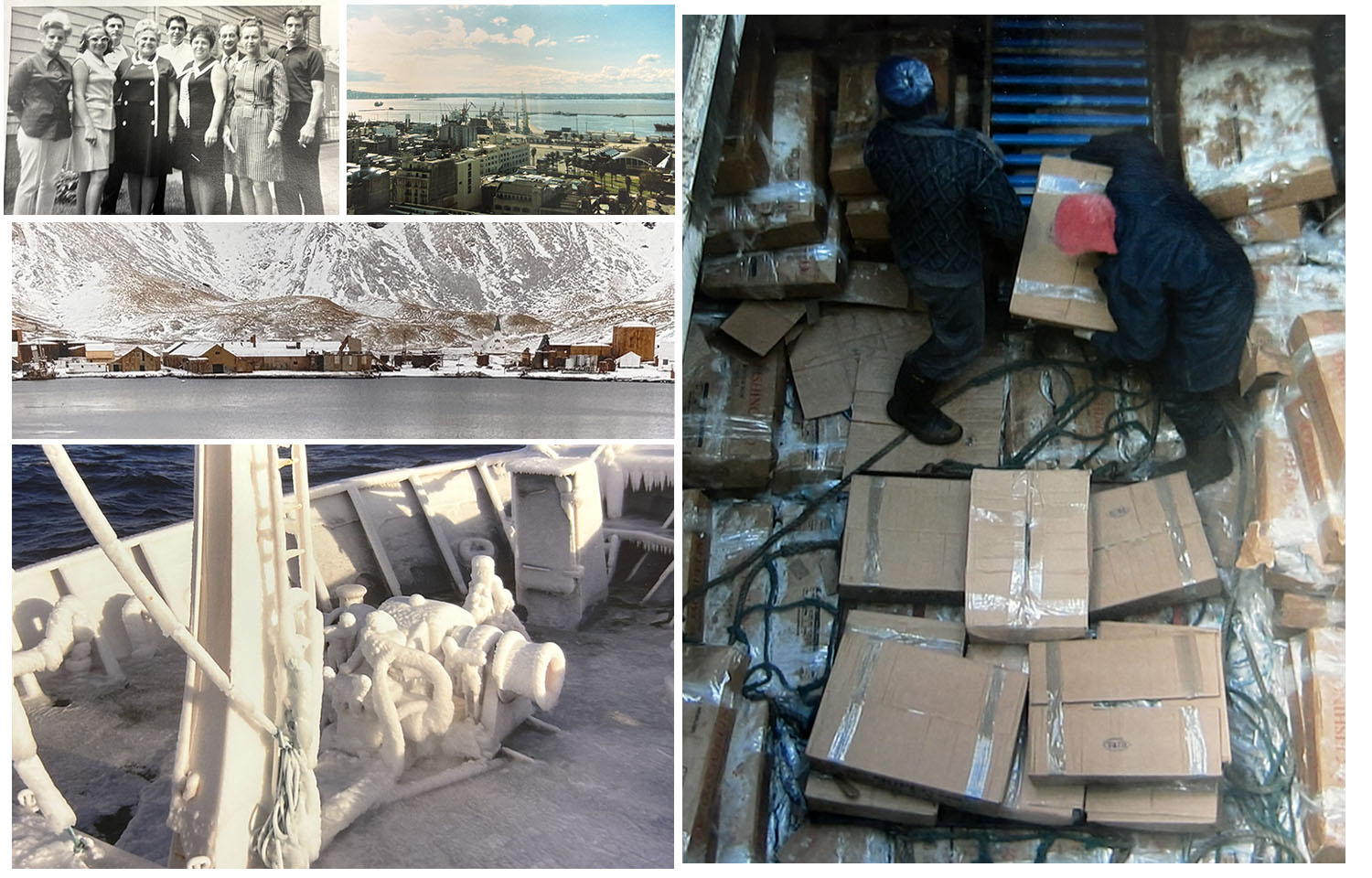 A collage of photos from Michael DellaGrotta's involvement in the Patagonian toothfish industry