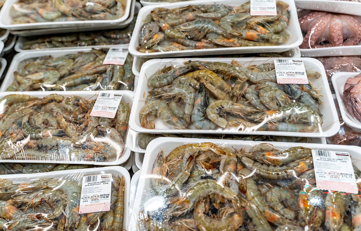 Packaged shrimp at a Costco location