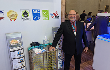 Northern Wind CEO Ken Melanson showing off a ropeless lobster trap the company is piloting.