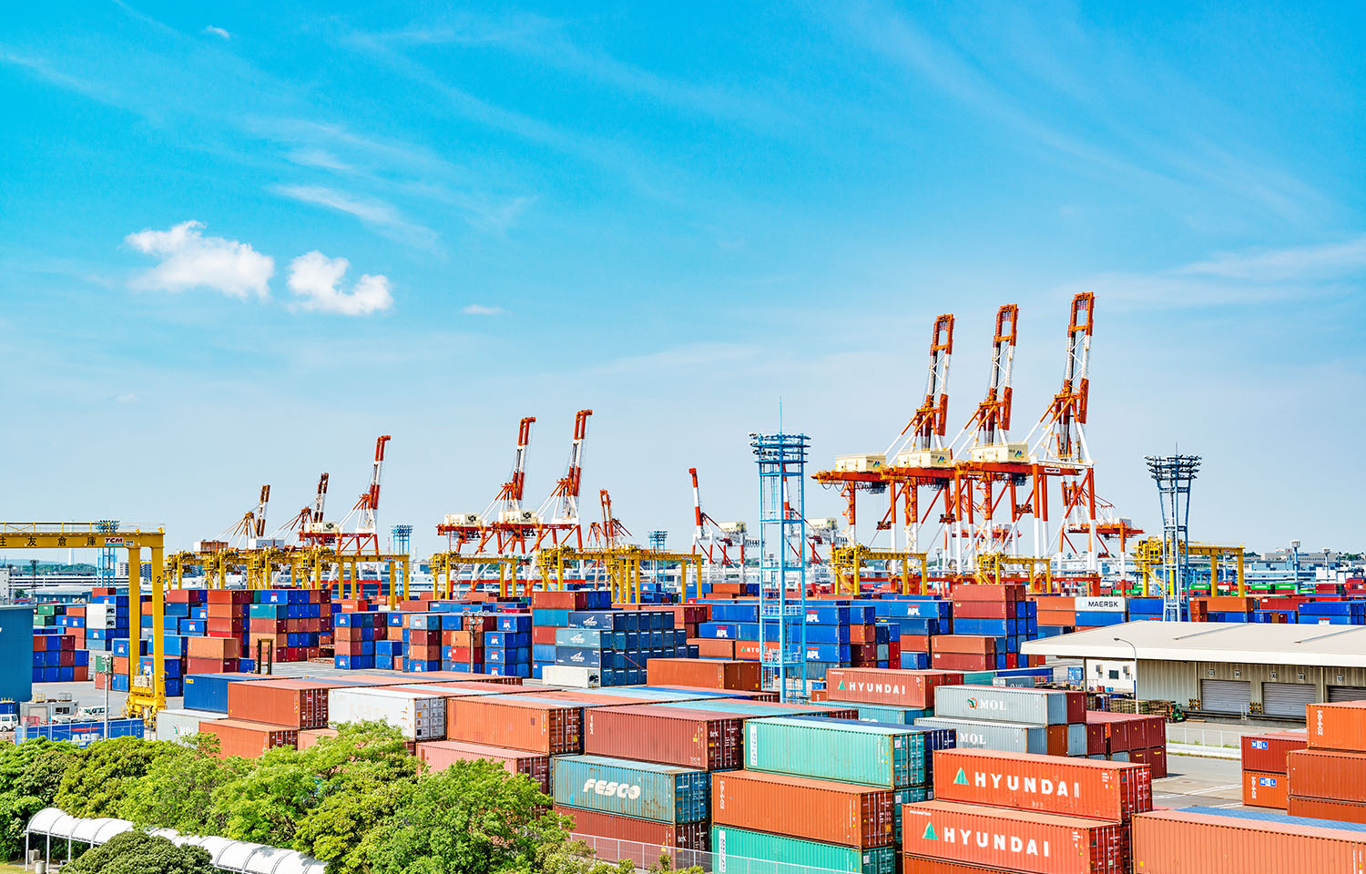 Container yard at Honmoku Pier in Port of Yokohama, Japan