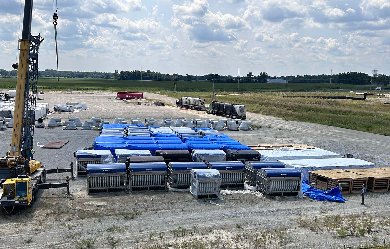 AquaBounty equipment sitting on the Pioneer, Ohio, site where its Atlantic salmon recirculating aquaculture system facility was supposed to be built