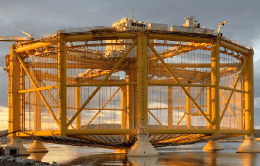 SalMar Aker Ocean's Ocean Farm 1 out of water.