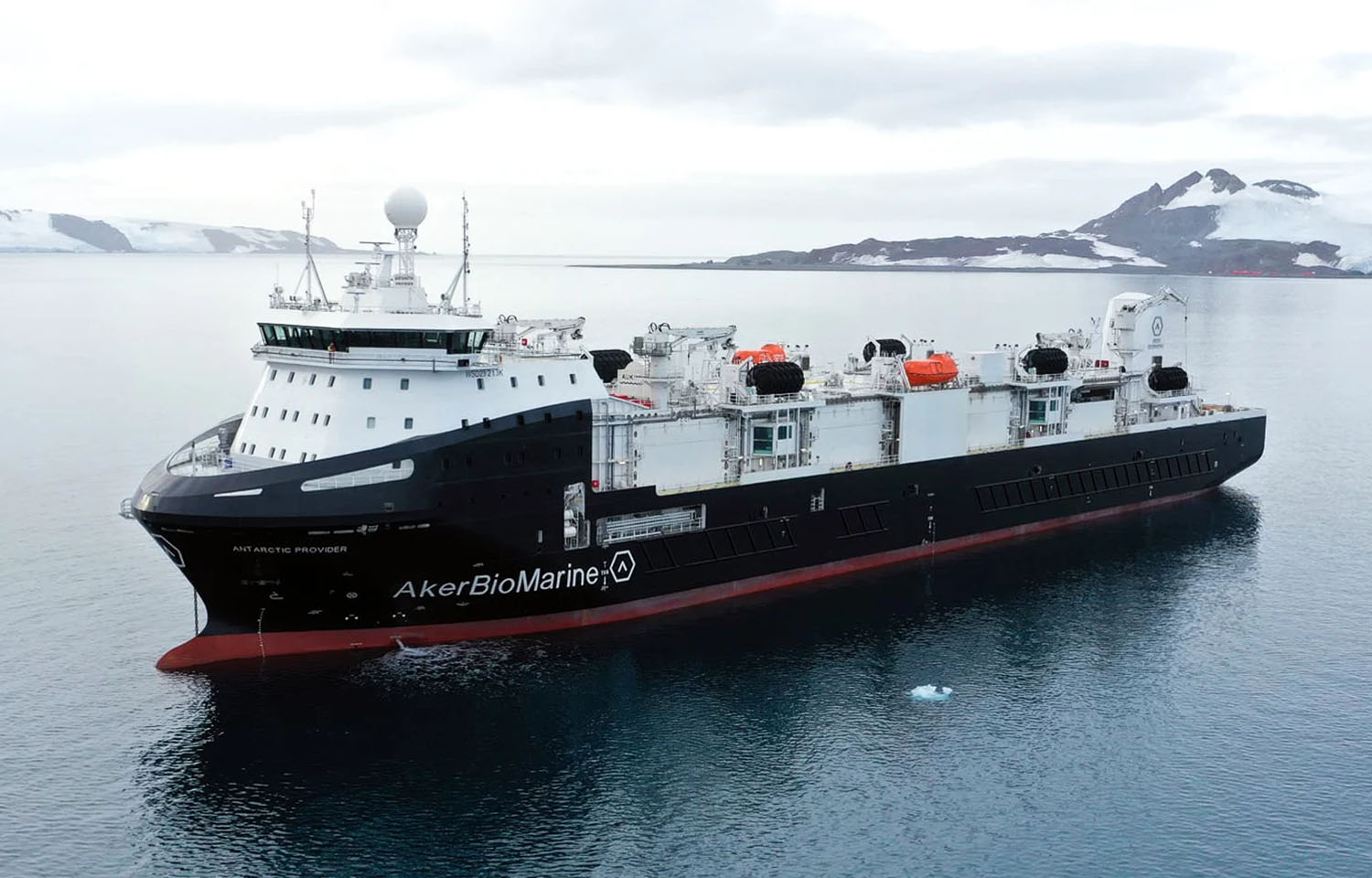 An Aker BioMarine krill-fishing vessel in near Antarctica