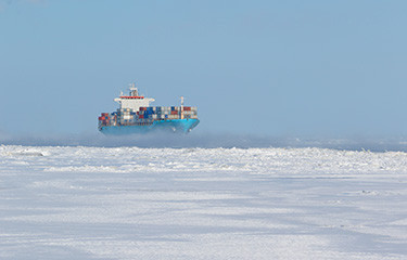 A shipping vessel in the Arctic.
