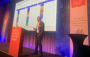 Rabobank Senior Industry Analyst Gorjan Nikolik presenting at the North Atlantic Seafood Forum.