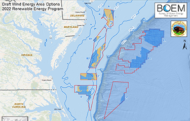 BOEM's proposal for eight wind energy areas off the central U.S. Atlantic coast covers about 1.7 million acres, down from 3.9 million acres in the agency's original call area in April 2022.