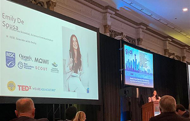 Fisheries scientist and CEO of "Seaside with Emily" Emily De Sousa during a presentation at the 2022 GOAL Conference.