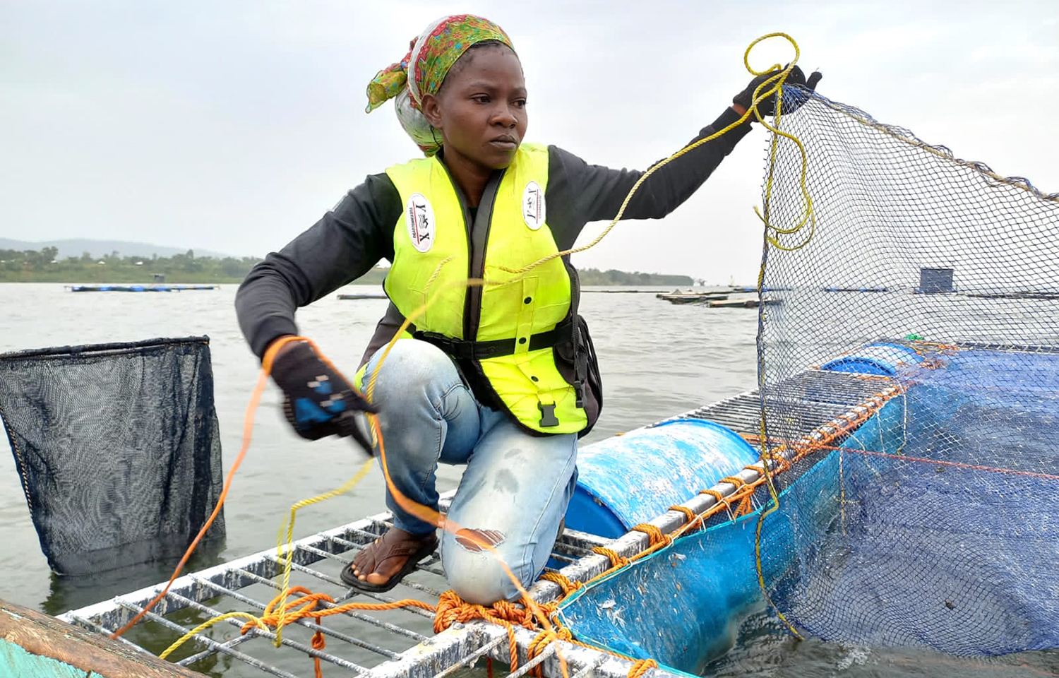 A fish farmer on Lake Victoria