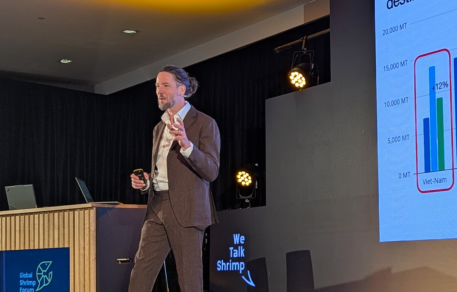 Willem van der Pijl on stage at the Global Shrimp Forum