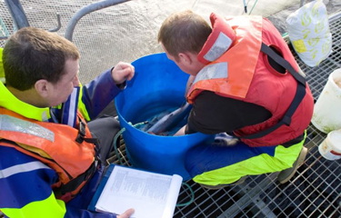 An RSPCA Assured inspection team on-site at a U.K. salmon farm.