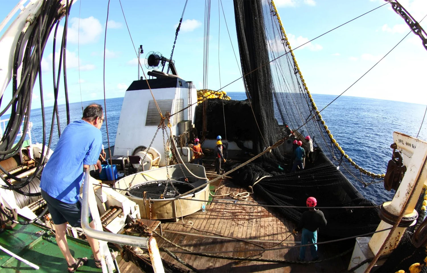 The deck of a tuna-fishing vessel
