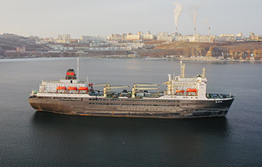 The fish-processing vessel Tsar anchored in Ussuri Bay.