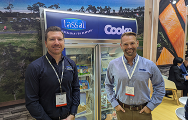 Tassal Head of Sales and Marketing Matt Vince and Cooke Inc. Director of Global Supply Brett Cooke at Seafood Expo Asia.