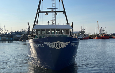 The Nobska, Blue Harvest's newest vessel, on the water in New Bedford.