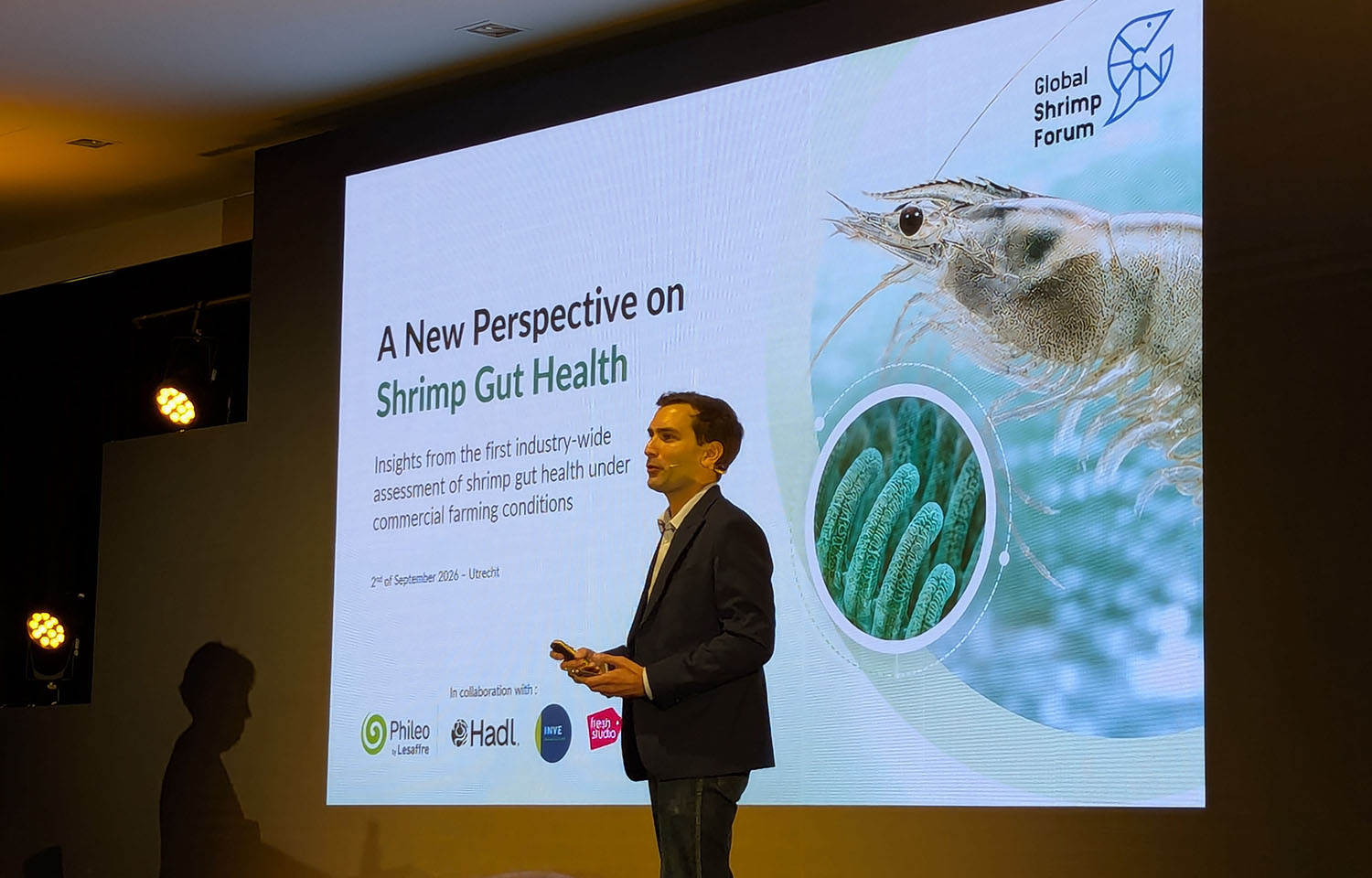 Jean-Benoit Darodes de Tailly giving a presentation at the Global Shrimp Forum
