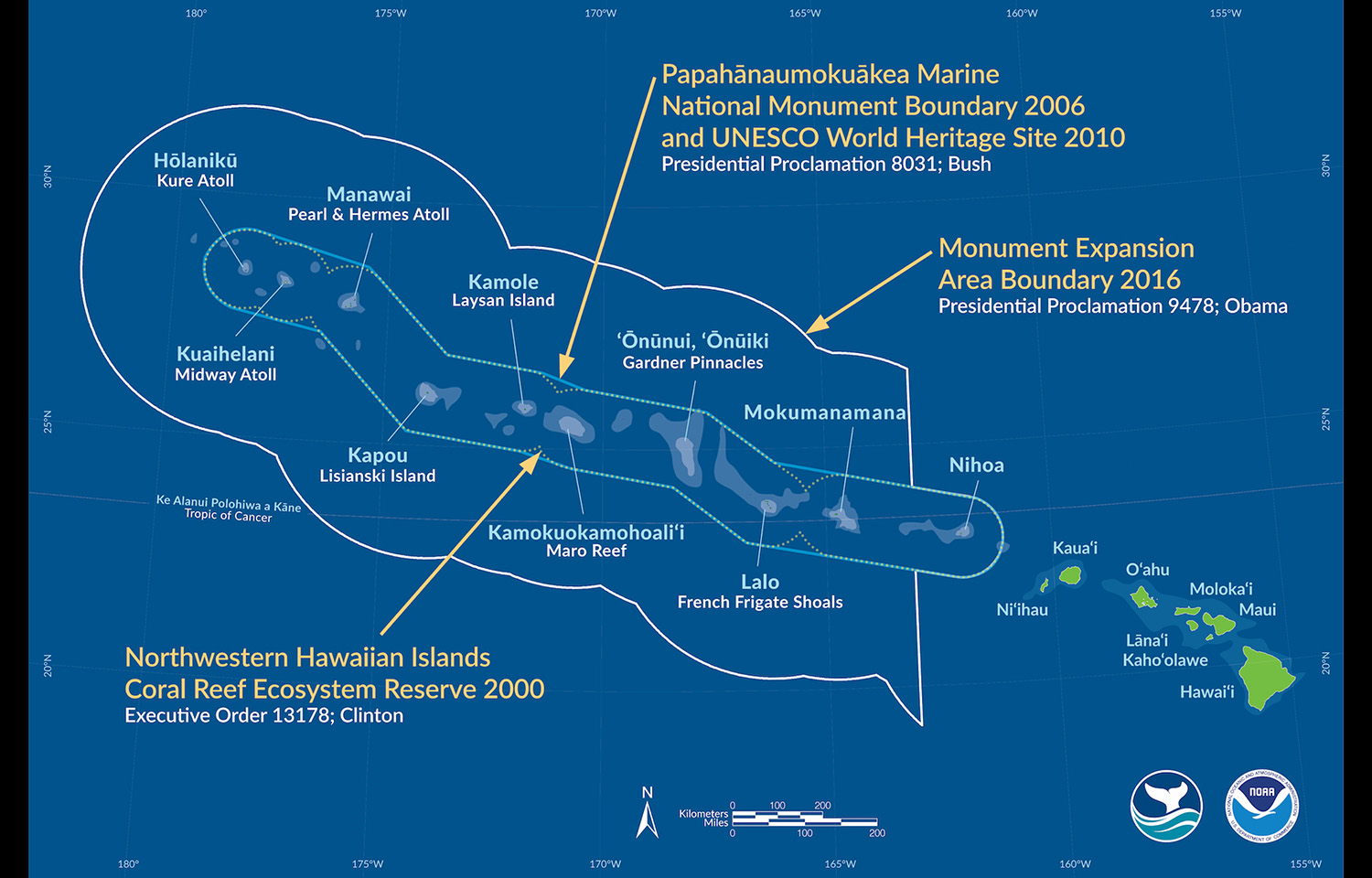 A map of the Papahānaumokuākea Marine National Monument