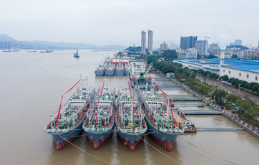 A fleet of Pingtan Marine's fishing vessels at the dock.